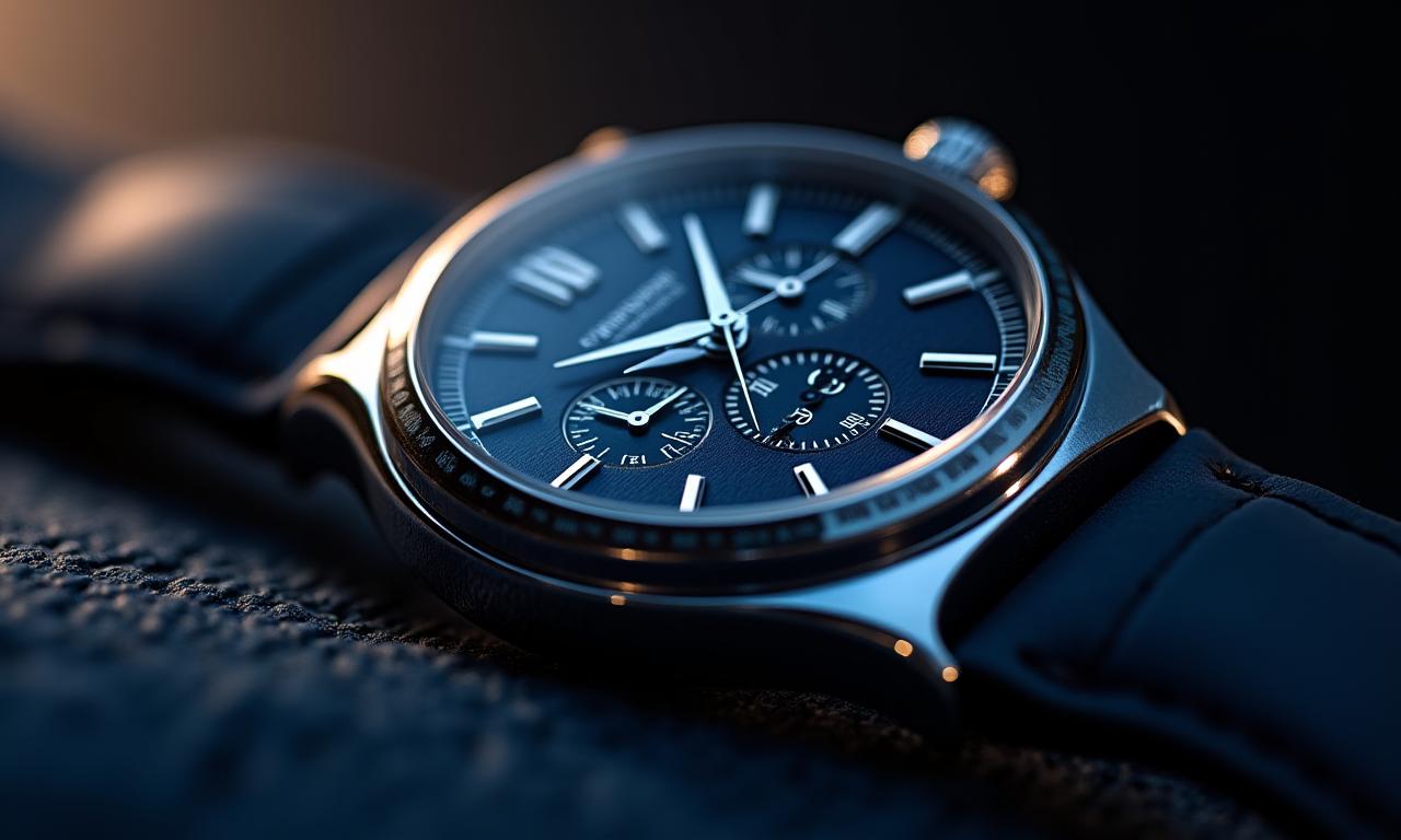 Stunning close-up of a luxurious men's watch, showcasing intricate details and reflections.