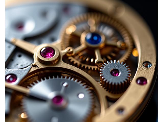 Macro shot of intricate watch movement gears and springs, highlighting mechanical precision.